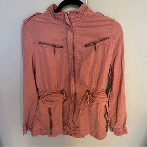Max Jeans Pink Utility Jacket with Stand-Up Collar and Adjustable Waist